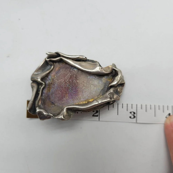 Vintage Artisan Abstract Brutalist Sterling Silver Purple Roman Glass Brooch Pin - Picture 7 of 7